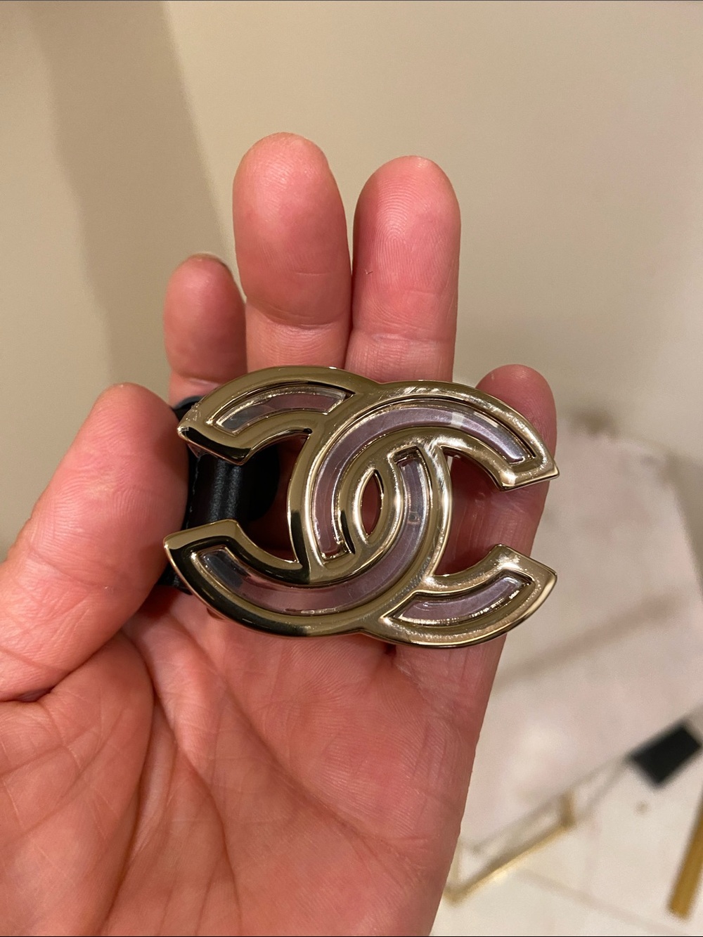 CHANEL Black Leather Belt with Gold Interlocking CC Buckle Size 105 - Picture 3 of 13